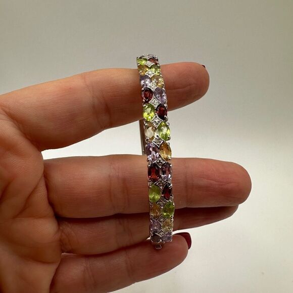 Stunning multi-gemstone and stamped .925 bangle bracelet! - Picture 4 of 7